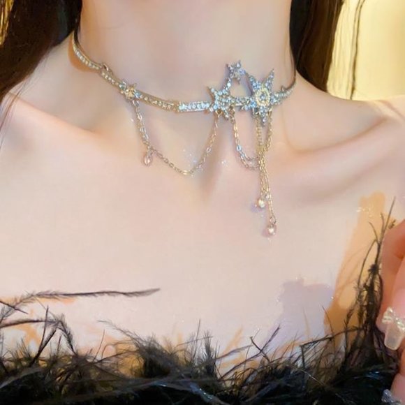 Pentagram Zircon Tassel Necklace - Picture 5 of 6